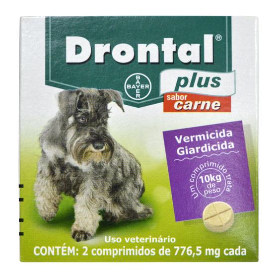 Imagem de Drontal Plus Vermicida Cães 10kg Sabor Carne c/ 2 Comprimidos 776,5mg