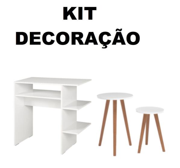 Imagem de Duas Mesas Laterais e Escrivaninha Notebook Plantas Enfeita