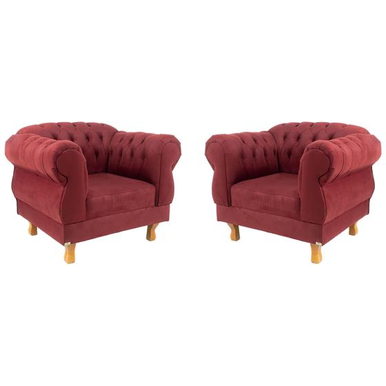 Imagem de Duas poltronas Chesterfield Capitonê Elisabeth - Suede Bordo / Decoração, Recepção, Salas de Tv e Estar