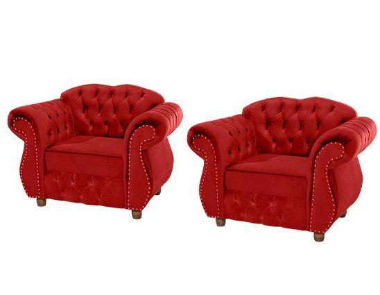 Imagem de Duas Poltronas Chesterfield Merlo - Suede Vermelho / Decoração, recepção , barbearia, sala tv estar