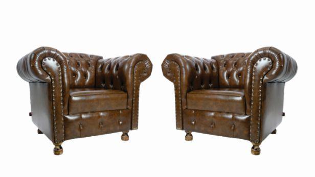 Imagem de Duas Poltronas Decorativa Chesterfield Luís Xv Capitonê Clássica - Marrom 