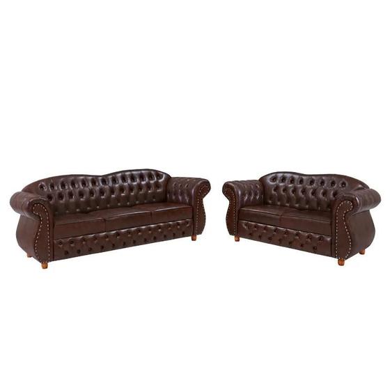 Imagem de Duas Poltronas + Uma Namoradeira Chesterfield Merlô Corano - Marrom / Decoração, barbearia, sala, recepção