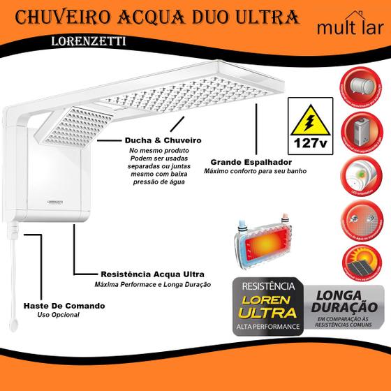 Imagem de Ducha Acqua Duo 127v 5500w Branco Lorenzetti Mod.7510100