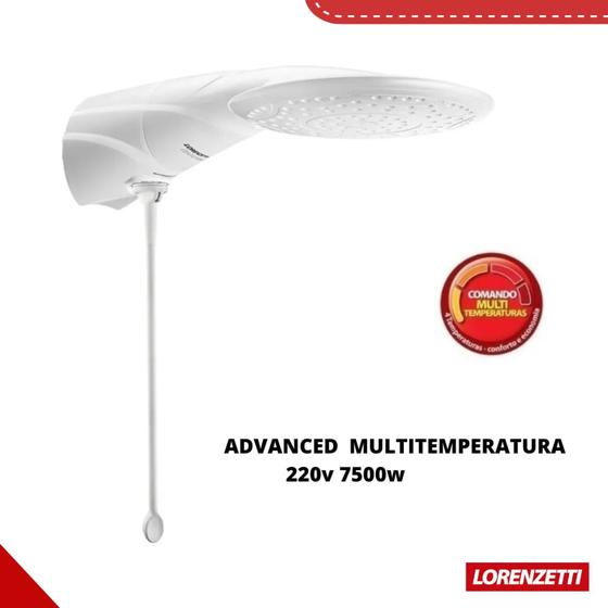 Ducha Advanced Lorenzetti Multitemperaturas 220v 7500W SEM TURBO Menor preço em Ducha Advanced Lorenzetti Multitemperaturas 220v 7500W SEM TURBO