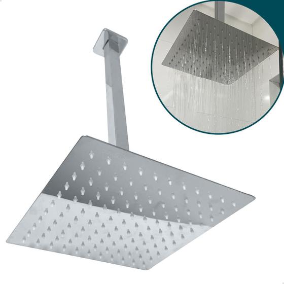 Imagem de Ducha Chuveiro 30x30 Inox 201 Teto vertical banheiro Slim Quadrado Braço suporte 40 Cm banheiro