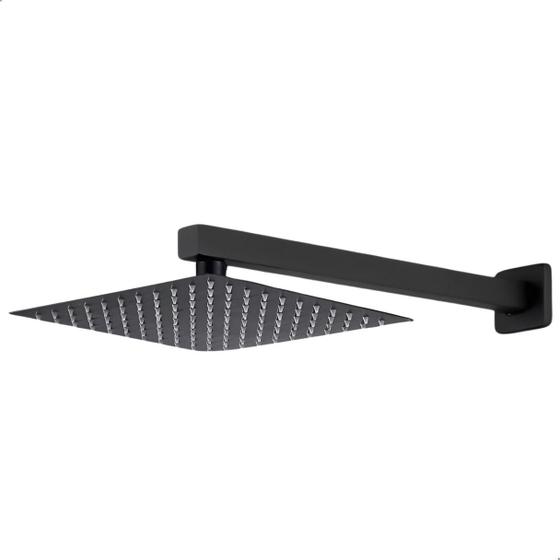 Imagem de Ducha Chuveiro Aço Inox 20x20cm Slim Quadrada Preto Com Braço 40cm Solar Gás