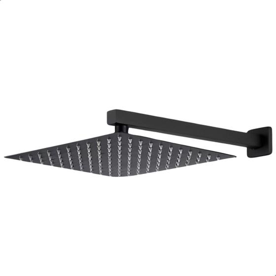 Imagem de Ducha Chuveiro Em Inox 30x30cm Slim Quadrada Preto Com Braço
