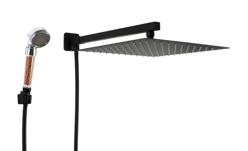 Imagem de Ducha Chuveiro Inox 304 30 cm Preto Fosco com Ducha Manual ABS com Esferas Ionizantes