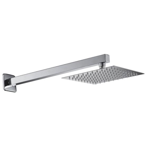 Imagem de Ducha Chuveiro inox Quadrada Slim 20x20 com braço de parede CromadoMetal Premium Inox