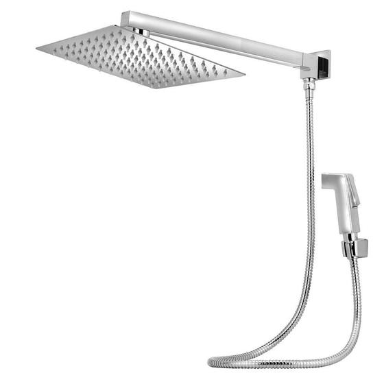 Imagem de Ducha Chuveiro Quadrado 20X20 Slim Inox Completo C/Desviador