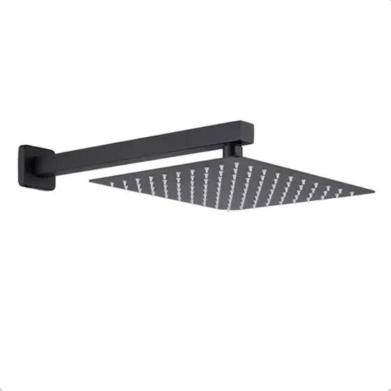 Imagem de Ducha chuveiro quadrado preto fosco 30x30 com braço parede