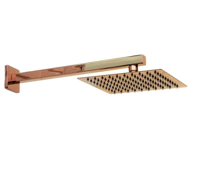 Imagem de Ducha Chuveiro Slim 20 cm Rose Golden Inox com Braço Quadrado de Parede Rose Gold