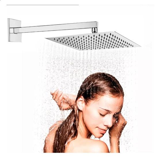 Imagem de ducha chuveiro square metal inox 30x30cm com braço parede