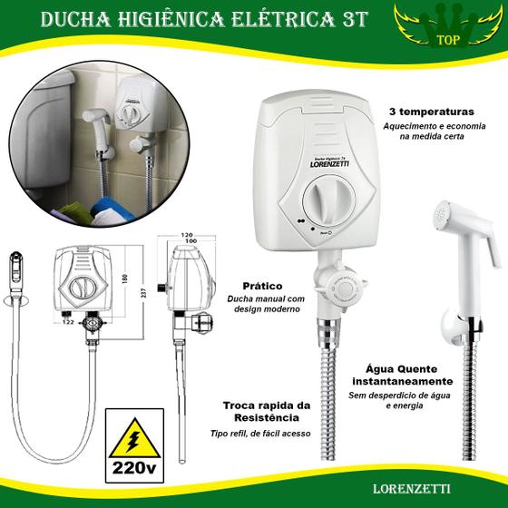 Ducha Da Lorenzetti Higiênica Elétrica 3 Temraturas Agua Fria e Quente ...