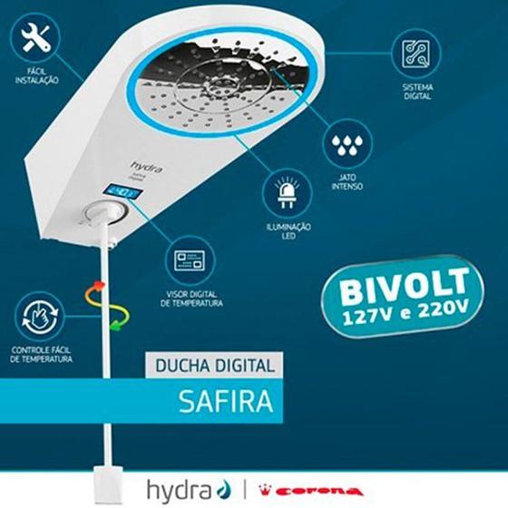 Ducha digital safira Hydra bivolt Menor preço em Ducha digital safira Hydra bivolt
