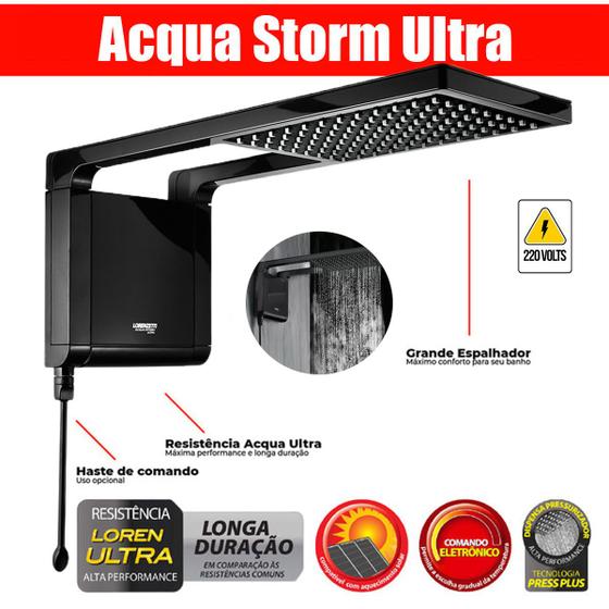 Imagem de Ducha E Chuveiro a Gas Elétrico Lorenzetti Black Acqua Storm Ultra 220v 7800w