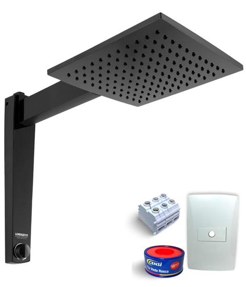 Imagem de Ducha Eletrônica Lorenzetti Acquacentury Preto 7500W 220V + Itens para Instação