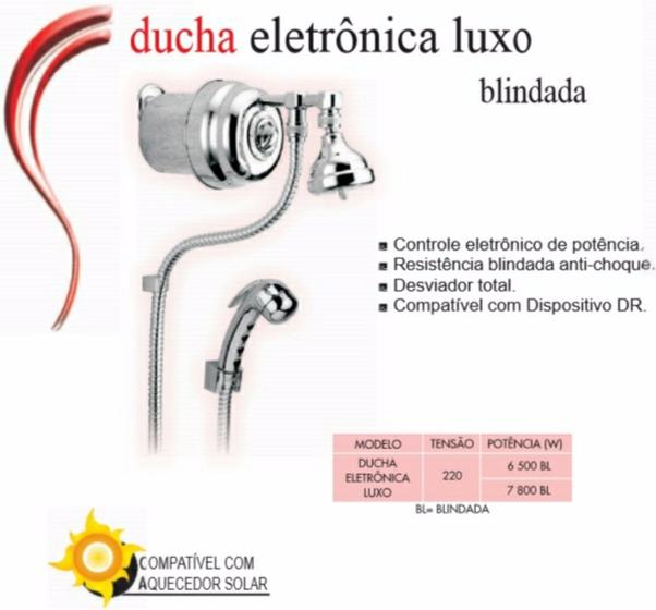 Imagem de Ducha Eletrônica Luxo Blindada Cardal 7800w 220v