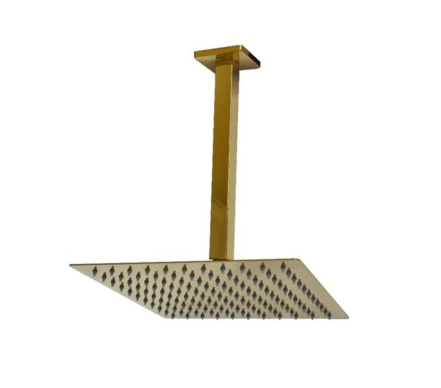 Imagem de Ducha em Inox 201 Slim Quadrada Golden 25 cm com Braço de Teto Dourada