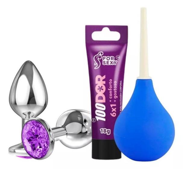 Imagem de Ducha Higiênica 220ml + Plug Anal Tamanho M Com Joia + 100 gel dor