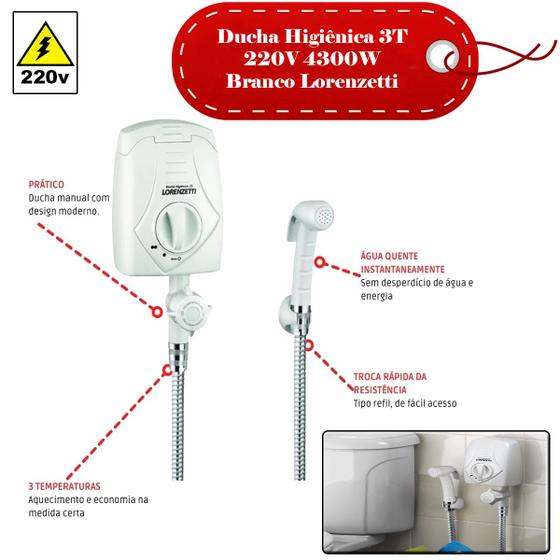 Ducha Higiênica 3T 220V 4300W Branco Rev.371975 Lorenzetti Menor preço em Ducha Higiênica 3T 220V 4300W Branco Rev.371975 Lorenzetti