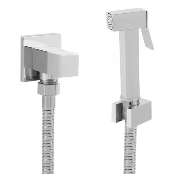 Imagem de Ducha Higiênica Chuveirinho Banheiro Quadrada Metal Inox Engate 1,20 Super Luxo Cromo Premium