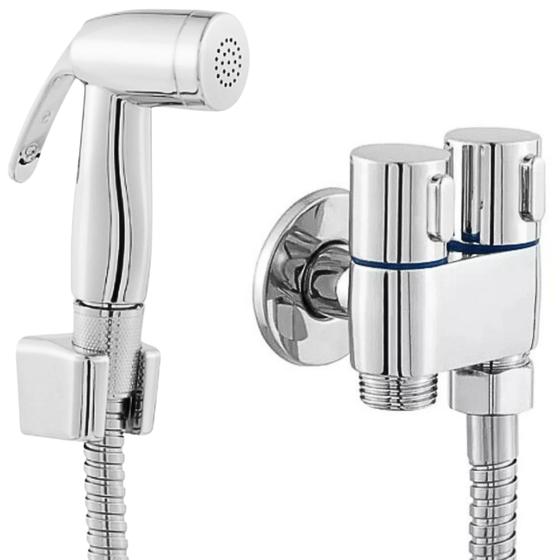 Imagem de Ducha Higiênica Completa Registro Metal Duplo + Engate Flexível Aço Inox 1,20 Metros + Gatilho Top
