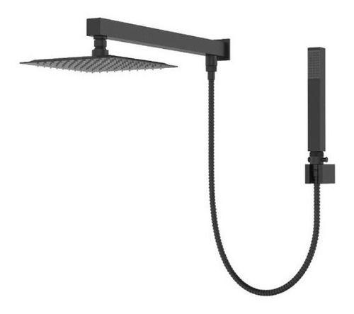 Imagem de Ducha Inox 30 Cm Preta Completa Com Desviador E Ducha Manual