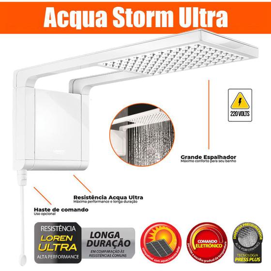 Ducha Ou Chuveiro Gourmet Quadrado de Luxo Branco Acqua Storm Ultra 220v 7800w Menor preço em Ducha Ou Chuveiro Gourmet Quadrado de Luxo Branco Acqua Storm Ultra 220v 7800w