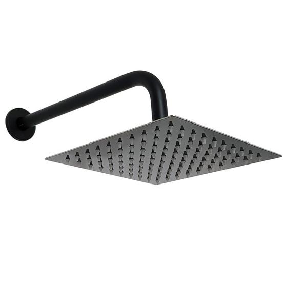 Ducha Quadrada 25x25 Inox Preto Alto Brilho Borda Fina com Braço - Máxima Metais Menor preço em Ducha Quadrada 25x25 Inox Preto Alto Brilho Borda Fina com Braço - Máxima Metais