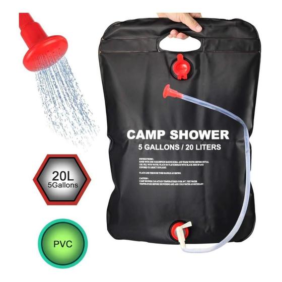 Imagem de Ducha solar em pvc para camping praia acampamento 20 litros com chuveirinho e alca para pendurar