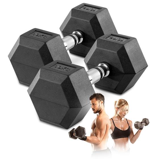 Imagem de Dumbell Sextavado 10kg Par Pegada Cromada Halter Academia