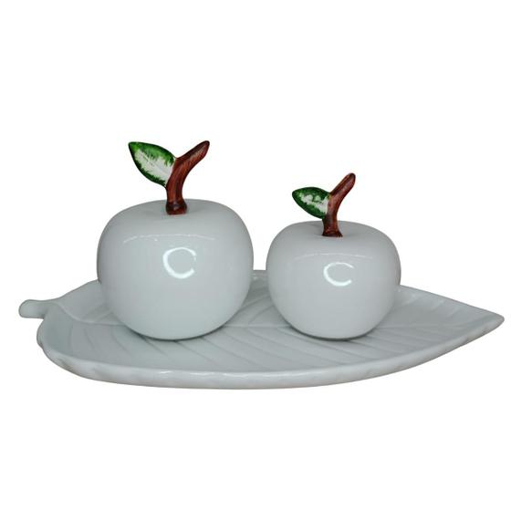 Imagem de Dupla de maçã com folha enfeite decorativo cerâmica 