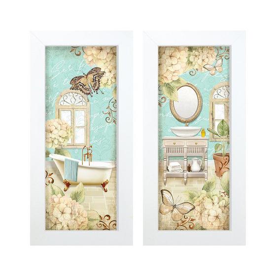 Imagem de Dupla de Quadros Decorativo Banheiro Espelho 28x23