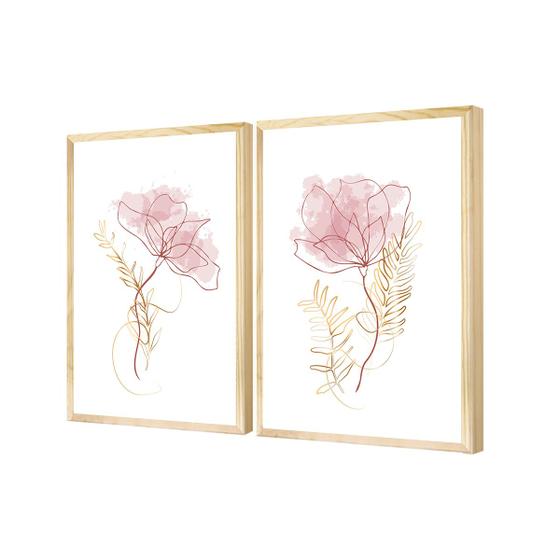 Imagem de Dupla Quadros Decorativos Flores Dourado Woman para Quarto