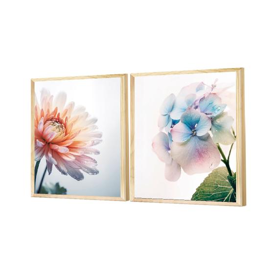 Imagem de Dupla Quadros Decorativos Flores Plantas Natureza Folhagem