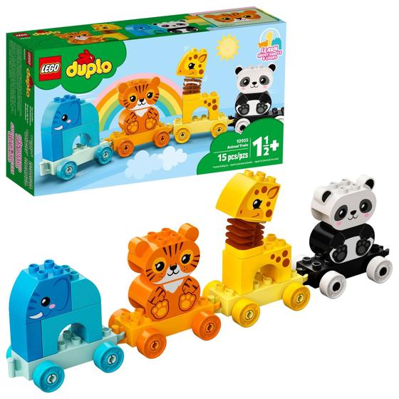 Imagem de DUPLO Trem Animal 10955 para Bebês, Puxa com Elefante, Tigre, Girafa e Panda