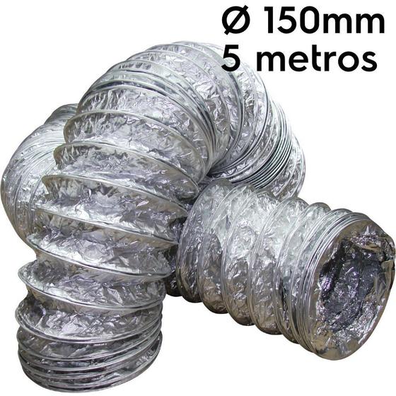Duto flexível aluminizado 150mm com 5 metros Menor preço em Duto flexível aluminizado 150mm com 5 metros