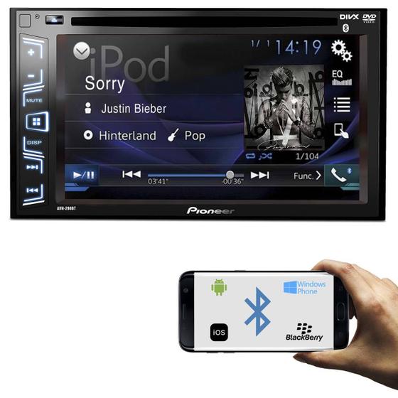 Imagem de DVD Player Automotivo Pioneer AVH-298BT 2 Din 6,2 Pol Bluetooth USB AUX CD AM FM MP3 RCA Microfone