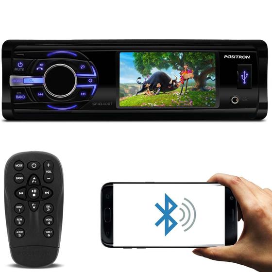 Imagem de DVD Player Automotivo Pósitron SP4340BT 1 Din 3" LCD Bluetooth USB P2 FM MP3 CD DVD Com Controle