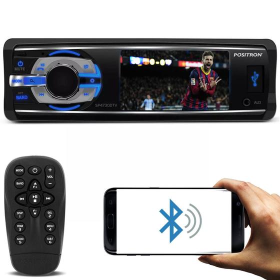 Imagem de DVD Player Automotivo Positron SP4730 DTV 1 Din 3 Pol Bluetooth USB SD AUX RCA CD MP3 FM TV Controle