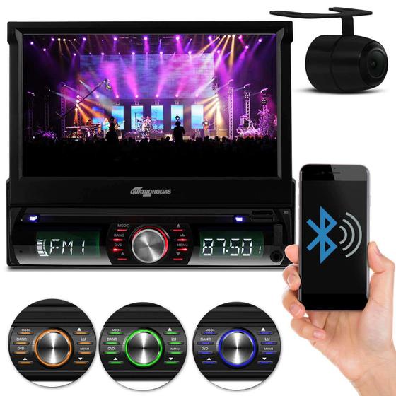 Imagem de DVD Player Automotivo Quatro Rodas MTC6618 1 Din 7 Pol Retrátil Bluetooth USB SD AUX MP3 + Câmera Ré