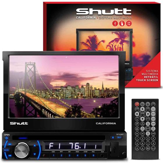 Imagem de DVD Player Automotivo Shutt Califórnia 7 Pol HD Retrátil USB SD AUX MP3 MP4 FM Entrada Câmera de Ré