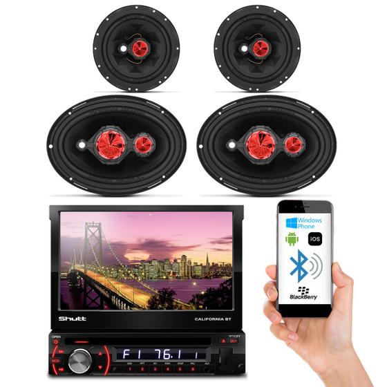 Imagem de DVD Player Automotivo Shutt Califórnia BT Bluetooth 7 Pol Retrátil USB SD MP3 + Kit Fácil Bomber