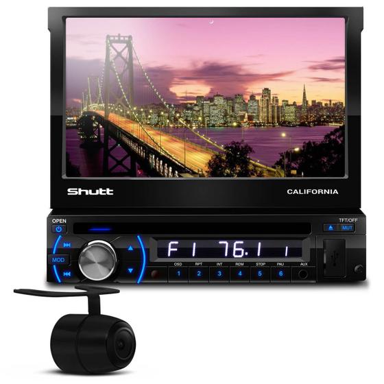 Imagem de DVD Player Automotivo Shutt Califórnia Retrátil USB MP3 + Câmera de Ré 2 em 1 Para-choque ou Placa