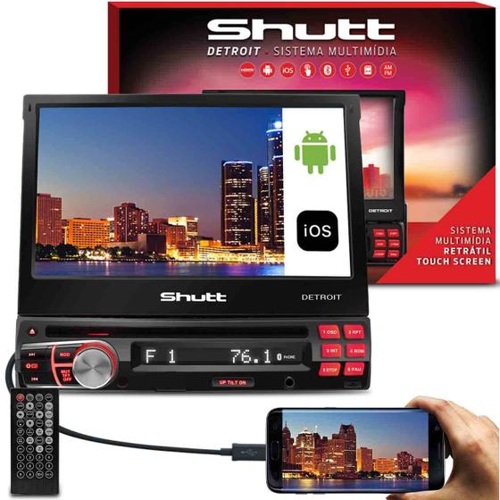 Imagem de DVD Player Automotivo Shutt Detroit Retrátil 7" LCD Touch Bluetooth USB SD Espelhamento MP3 DVD HDMI