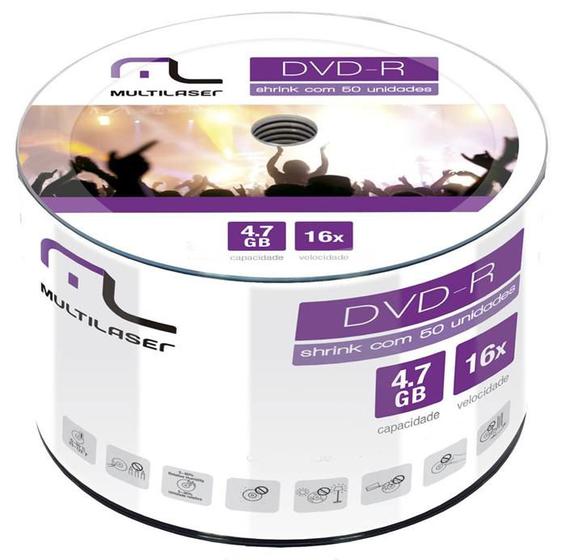 Imagem de DVD-R 4.7GB 16x - Tudo com 50 Unidades - Multilaser DV061