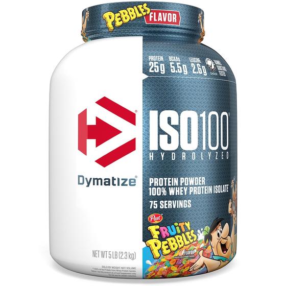 Imagem de Dymatize ISO100 Proteína Hidrolisada em Pó, 100% Whey Isolado, 25g de Proteína, 5.5g BCAAs, Sem Glúten, Rápida Absorção, Fácil Digeribilidade, Seixos Frutados, 5 Libras