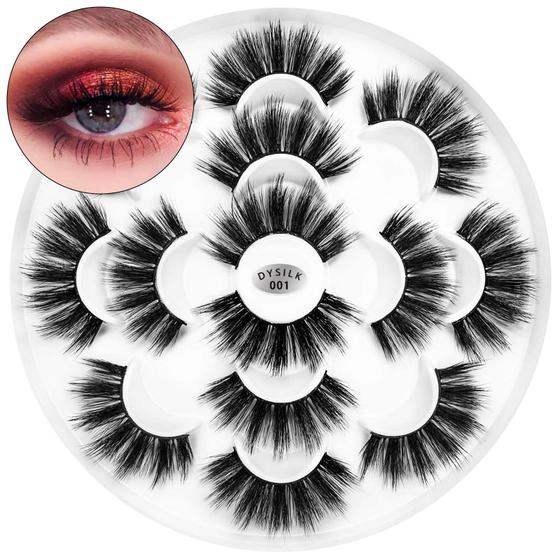 Imagem de DYSILK 7 Pares 6D Vison Cílios Faux Mink Long Dramatic False Eyelashes Fluffy Extension Eyelashes Pack Soft Thick Handmade Fake Eyelashes Makeup Reusable Lashes No Glue (001)