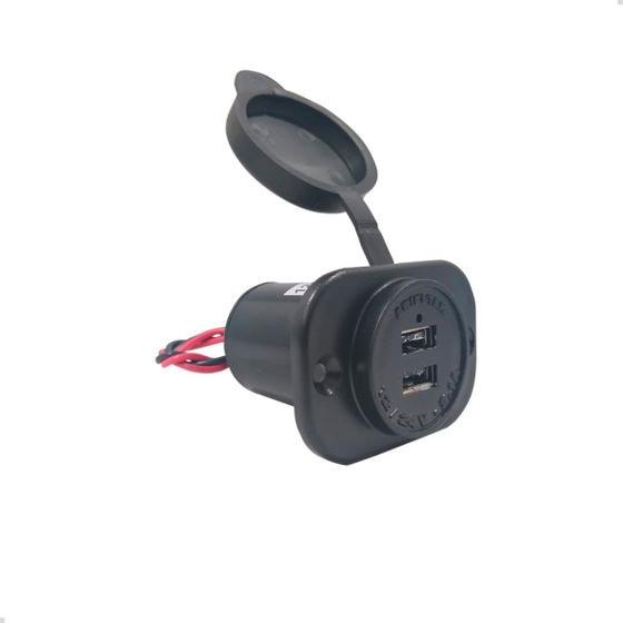 Imagem de E1366 Carregador USB Náutico Redondo Preto 12-24 Volts Saída Dupla